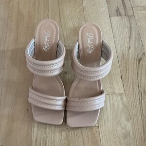 Pink Lily Nude Block Heel Sandals